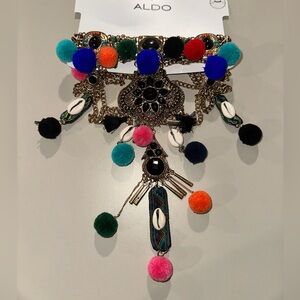 Aldo Vibrant Pom-Pom Statement Necklace with Shell Accents